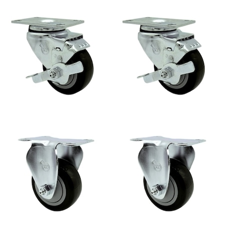 Service Caster Tool Box Caster Wheel Set 3.5'' Black Polyurethane Swivel Casters, 4PK TOOL-SCC-20S3514-PPUB-BLK-TLB-2-R-2